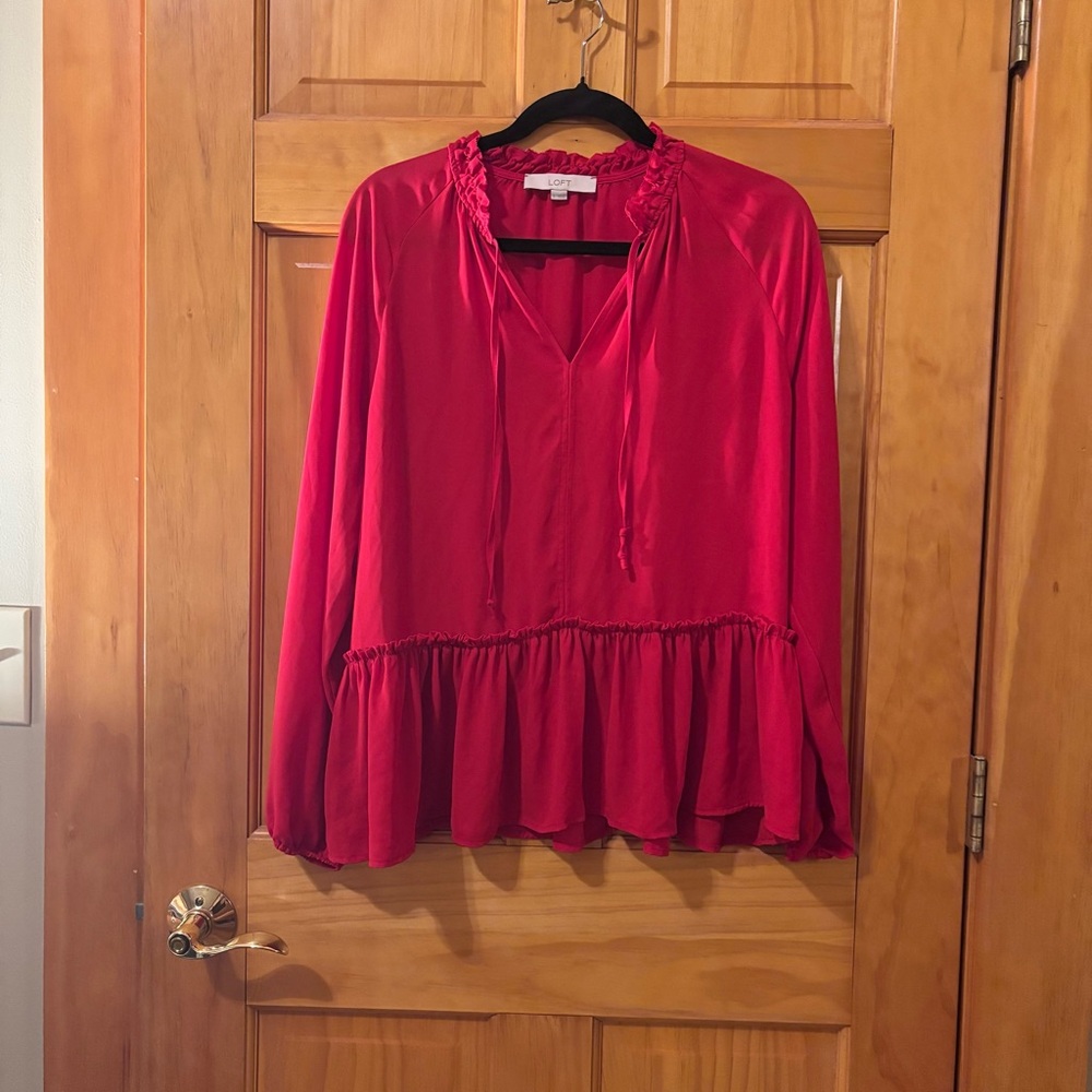 LOFT Vibrant Red Peplum Blouse